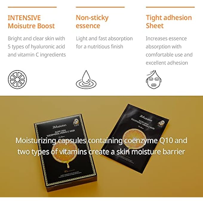 JMsolution GLORY AQUA TOCOPHEROL VITAMIN C MASK -HYALURONIC ACIDS-VITAMINE C, E -MOISTURE HYDRATING ELASTICITY CARE SKIN VITALITY FOR ALL SKIN TYPE - Image 3